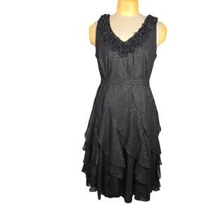 RB Collection New York Womens Size 14 Midi Dress Black Gold Ruffle Party Event